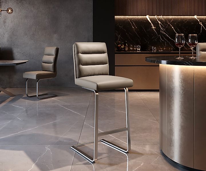 Barstuhl Pela-Flex Echt-Leder Schlamm Freischwinger flach Edelstahl günstig online kaufen