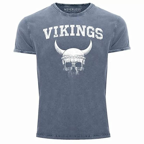 Neverless Print-Shirt Herren Vintage Shirt Wikinger-Helm Skull Totenkopf Pr günstig online kaufen
