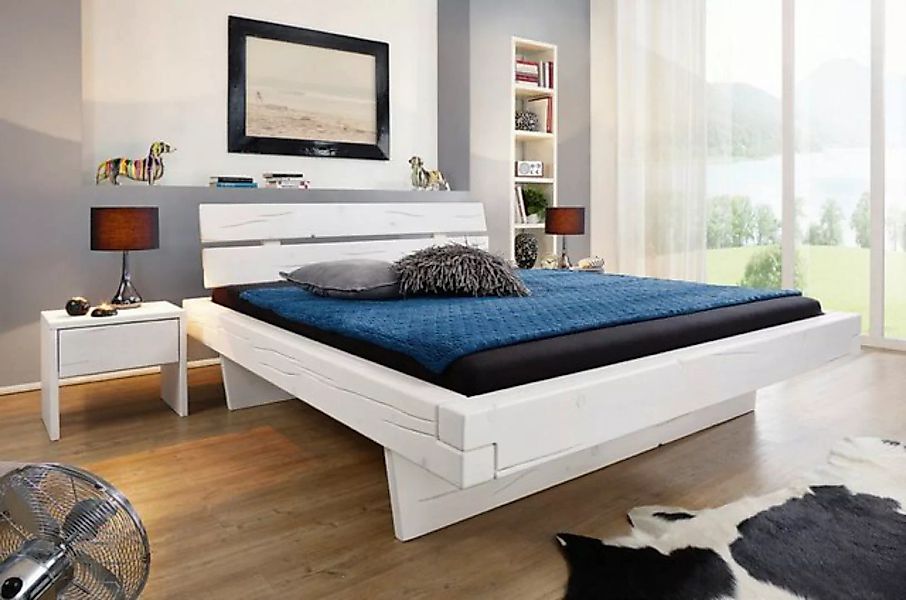 Main Möbel Massivholzbett Balkenbett 'Melissa' 140x200cm Fichte weiß günstig online kaufen