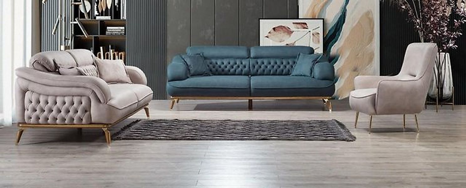 Xlmoebel Sofa Moderne Chesterfield Wohnzimmer-Sitzgruppe, bestehend aus 3 T günstig online kaufen