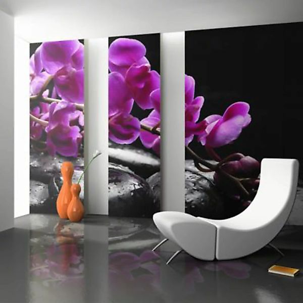 artgeist Fototapete Pure Harmonie: Orchidee und Zen-Steine mehrfarbig Gr. 4 günstig online kaufen