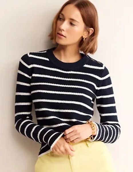 Pullover mit Knopfdetails und Ziernaht Damen Boden, Marineblau/Warmes Natur günstig online kaufen
