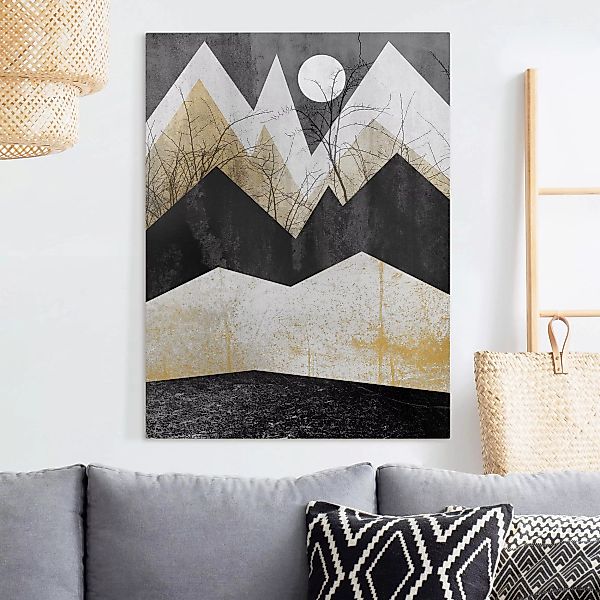 Leinwandbild - Hochformat Goldene Berge Äste günstig online kaufen