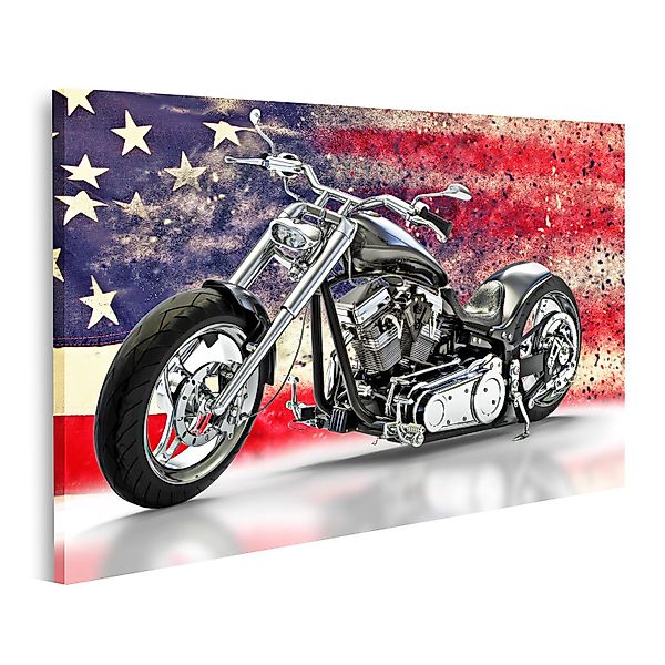 islandburner Leinwandbild Schwarzes Motorrad Amerikanische Flagge günstig online kaufen