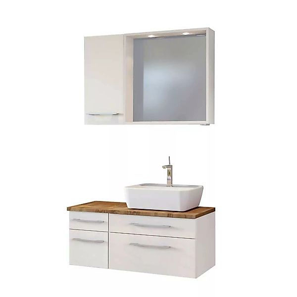Design Möbel Set für Badezimmer Weiß und Wildeiche Dekor (dreiteilig) günstig online kaufen