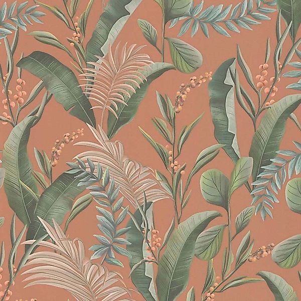 Bricoflor Blätter Tapete Terracotta Grün Palmenblätter Vliestapete Im Botan günstig online kaufen