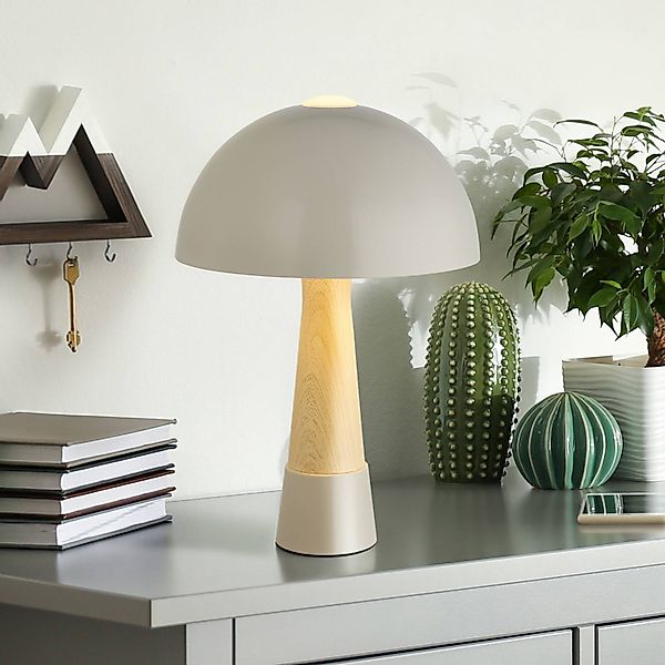 Tischlampe Paulin, grau matt/holzoptik, Metall, Höhe 36,5 cm günstig online kaufen