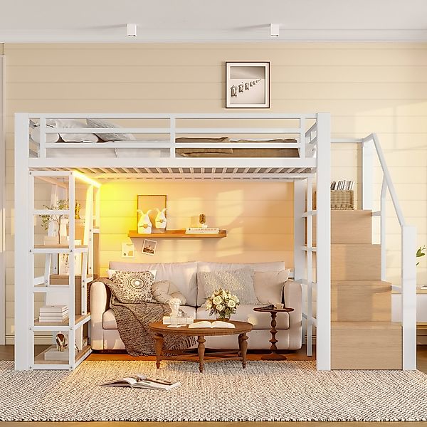 Odikalo Hochbett Metallbett 140x200 mit Stauraum günstig online kaufen