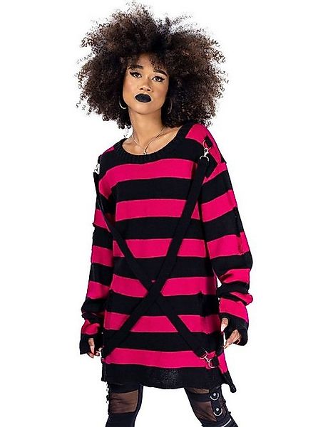 Heartless Strickpullover Oriana Strickpulli Pink Goth Punk Gestreift Grunge günstig online kaufen