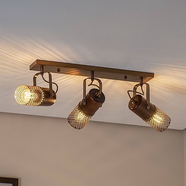 Deckenlampe Albrecht antikgold Länge 60 cm Metall/Holz 3flg. günstig online kaufen