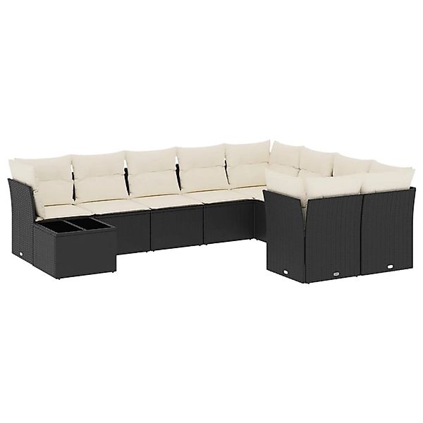 vidaXL 10-Tlg Garten-Sofagarnitur mit Kissen Schwarz Poly Rattan 3250025 günstig online kaufen