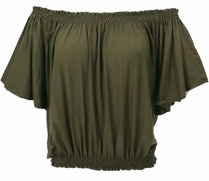 Guru-Shop T-Shirt Schulterfreies Top, Carmen Shirt - olivgrün Ethno Style, günstig online kaufen