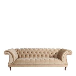 Dreisitzer Beige Samtvelours im Barockstil Vierfußgestell aus Holz günstig online kaufen
