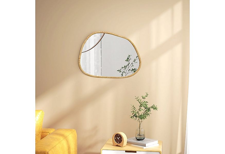 HOMCOM Wandspiegel Asymmetrisch, 80 x 60 cm Badezimmerspiegel mit Holzrahme günstig online kaufen