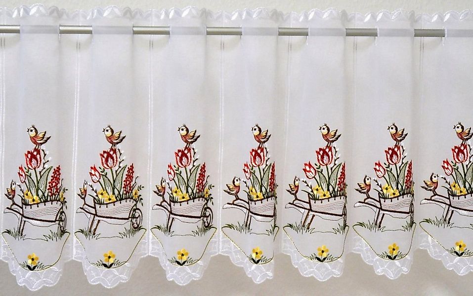 Stickereien Plauen Scheibengardine Schubkarre (1 St), Durchzuglöcher, trans günstig online kaufen