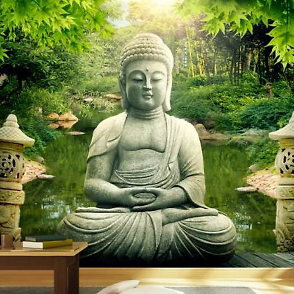 artgeist Fototapete Buddhas Garten grün/grau Gr. 250 x 175 günstig online kaufen