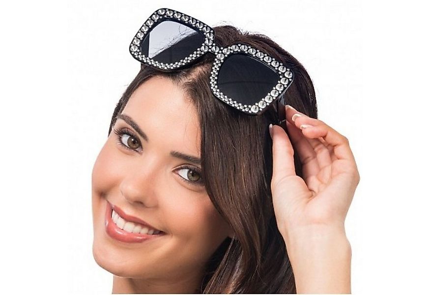 CHAKS Verkleidungsmaske Brille mit Strass, Schwarze Partybrille günstig online kaufen
