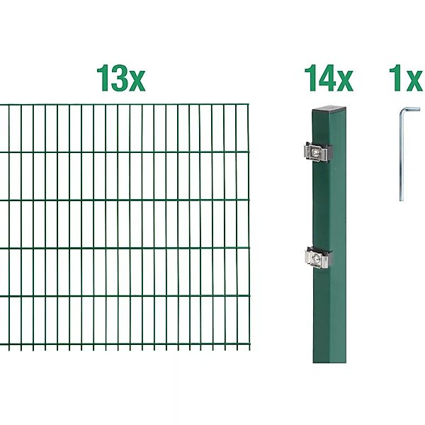 Metallzaun Grund-Set Doppelstabmatte verz. Grün beschichtet 13 x 2 m x 1,6 günstig online kaufen