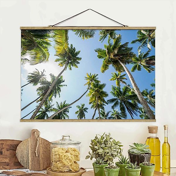 Stoffbild mit Posterleisten Palmen Himmel günstig online kaufen