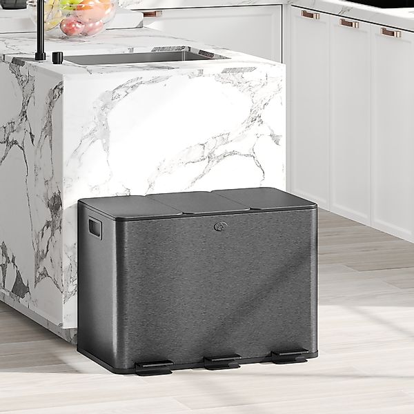 HOMCOM Mülleimer 3 x 20L Abfalleimer aus Edelstahl Mülltrennsystem mit Soft günstig online kaufen