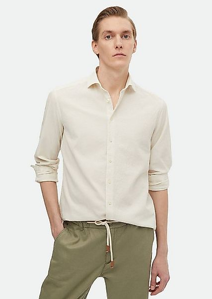 RAMSEY Langarmhemd Beige Einfarbig Regular Fit Weben Freizeit Baumwollmisch günstig online kaufen