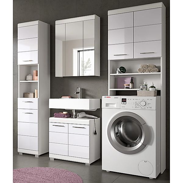 Inn.Furn Badmöbel Set 4-teilig in Weiß Hochglanz 190 cm Shawn günstig online kaufen