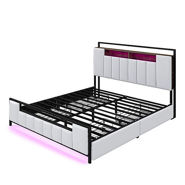 HAUSS SPLOE Polsterbett 140x200cm mit LED-Licht, USB-Steckdose, Schubladen, günstig online kaufen