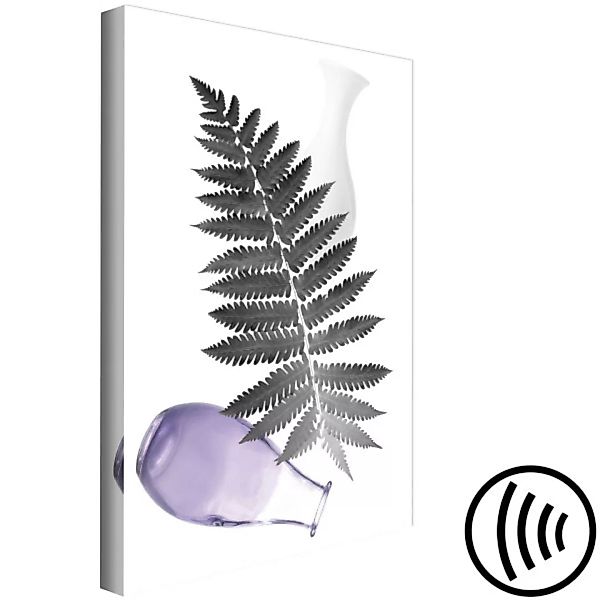 Leinwandbild Farnblatt mit Vasen - Stillleben mit einem botanischen Motiv X günstig online kaufen