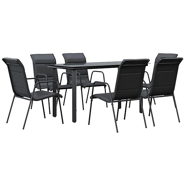 vidaXL 7-Tlg Garten-Essgruppe Schwarz Stahl und Textilene 3200713 günstig online kaufen