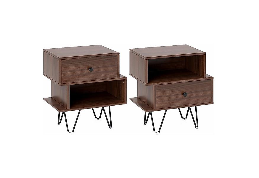 KOMFOTTEU Nachttisch (2-St), Beistelltisch mit Schublade & Offenem Regal günstig online kaufen