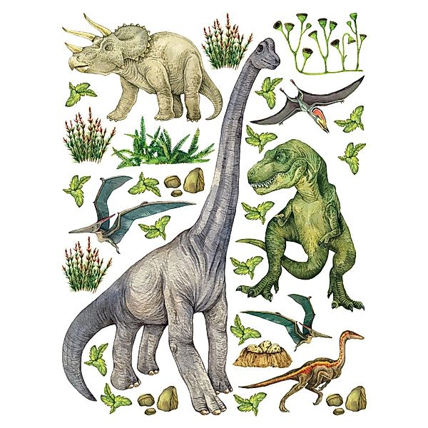 Sanders & Sanders Wandtattoo Dinosaurier Grün 85 x 65 cm 601355 günstig online kaufen
