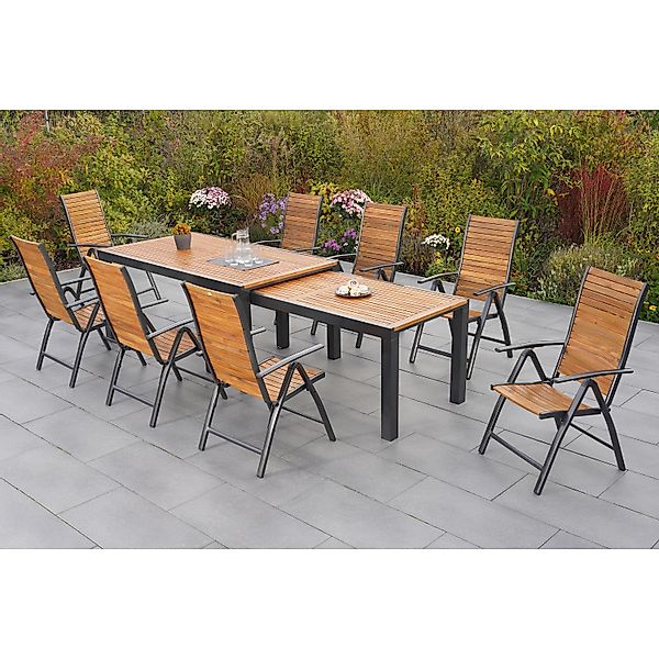 Merxx Santorin Set 9-tlg. Flex-Gartentisch Ausziehbar 180/300 x 100 cm günstig online kaufen