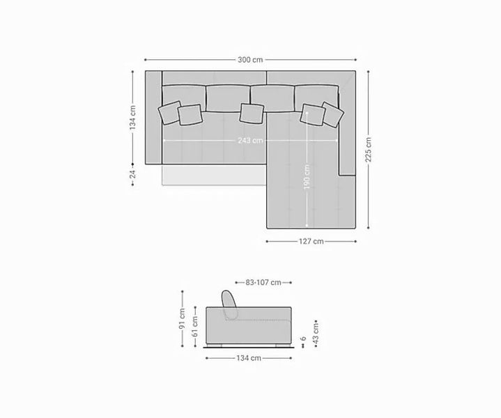 DELIFE Wohnlandschaft Nabor, Mikrofaser Schwarz 300x230 cm Recamiere re. + günstig online kaufen