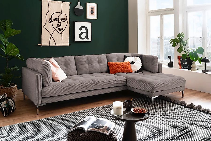 Trends by HG Ecksofa "Landau L-Form" in Cord-Stoff mit Metallfuß günstig online kaufen