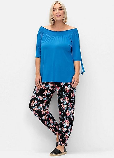 Sheego Jerseyhose Schlupfhose mit Blumendruck und Smok-Abschlüssen günstig online kaufen