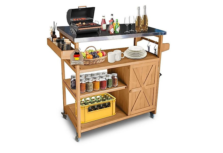 Coemo Gartentisch JAMES, großer Servierwagen mit Rollen, Holz Küchenwagen O günstig online kaufen
