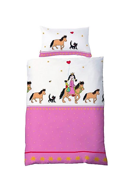 JACK Babybettwäsche 100x135cm Prinzessin Pferd Pink Weiß Fleuresse, Microfa günstig online kaufen