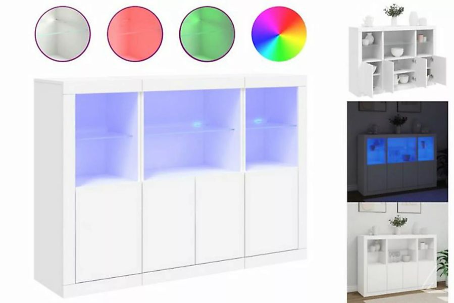 vidaXL Vitrine Sideboards mit LED-Leuchten 3 Stk Weiß Spanplatte Glas Vitri günstig online kaufen