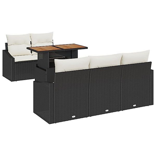 vidaXL Loungesofa 6-tlg. Garten-Essgruppe mit Kissen Schwarz Poly Rattan, 6 günstig online kaufen