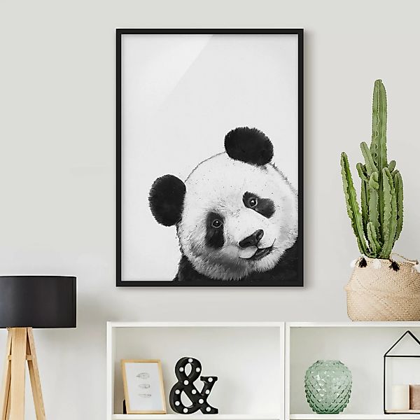 Bild mit Rahmen - Hochformat Illustration Panda Schwarz Weiß Malerei günstig online kaufen