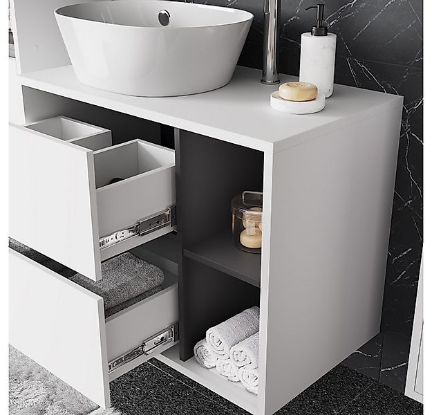 Vicco Waschbeckenunterschrank Viola, Weiß/Grau, 80 x 60 cm mit 2 Schubladen günstig online kaufen