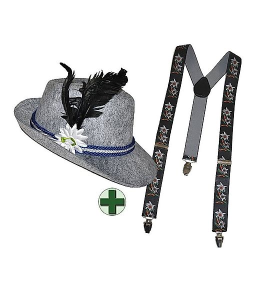 Karneval-Klamotten Kostüm Bayernhut Herren Edelweiß mit Hosenträger schwarz günstig online kaufen