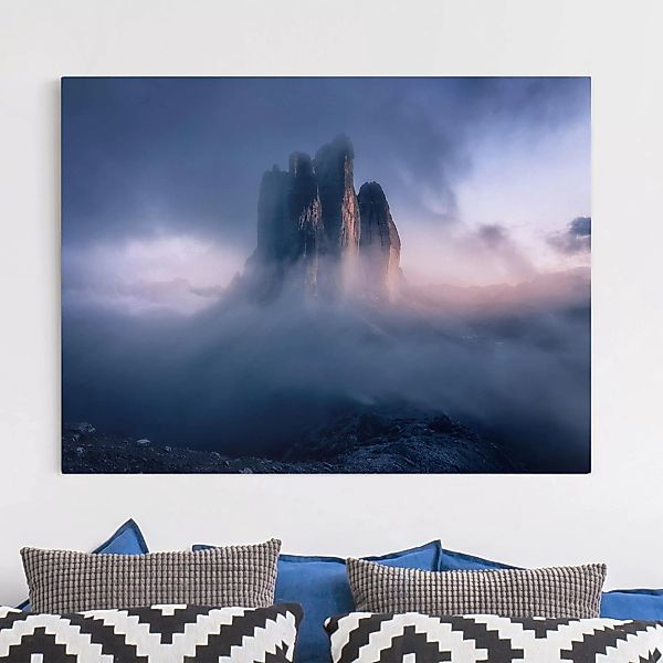 Leinwandbild Berg - Querformat Drei Zinnen in blauem Licht günstig online kaufen