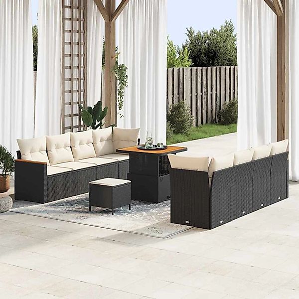 vidaXL Garten-Sofa-Set mit Kissen 11-Tlg Schwarz Poly Rattan 3363015 günstig online kaufen