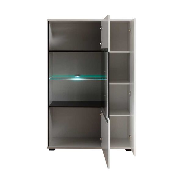 Wohnzimmer Highboard in Weiß Hochglanz Glas LED Beleuchtung günstig online kaufen