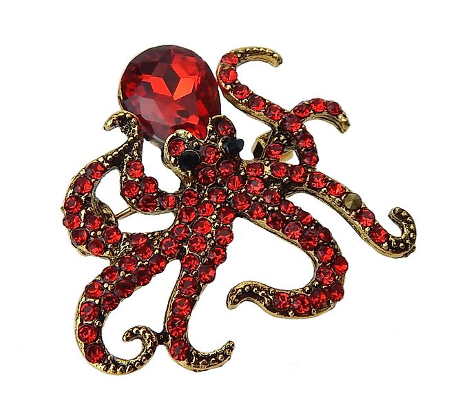 Ella Jonte Brosche, Octopus gold rot silber grün Tintenfisch maritime Stras günstig online kaufen
