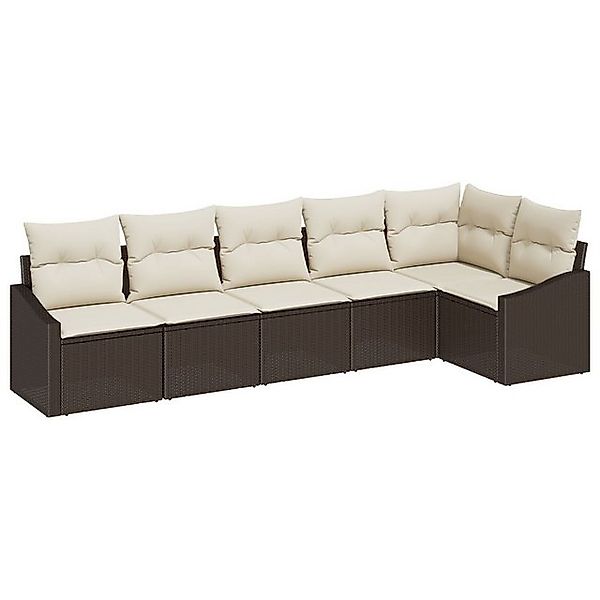 vidaXL Loungesofa 6-teiliges Garten Essgruppe mit Kissen braun Poly Rattan, günstig online kaufen