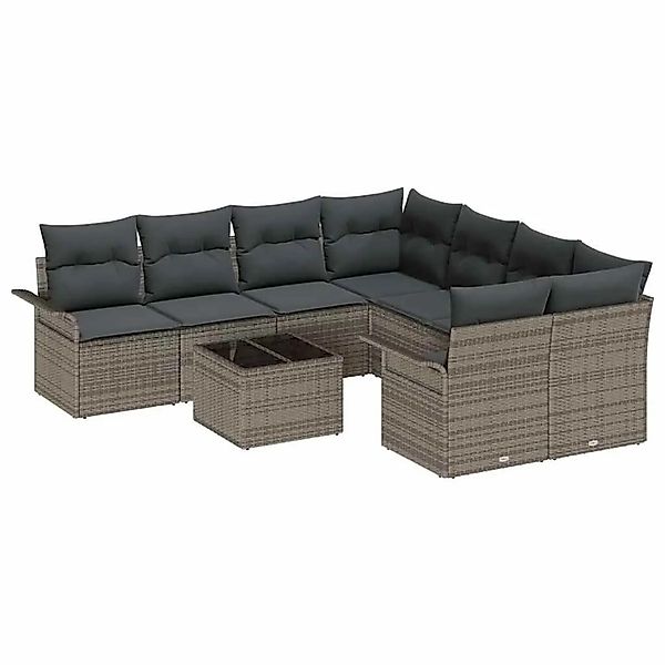 vidaXL Gartensofa-Set mit Kissen mit Speicher 9 Stk Grau Poly-Rattan 335396 günstig online kaufen