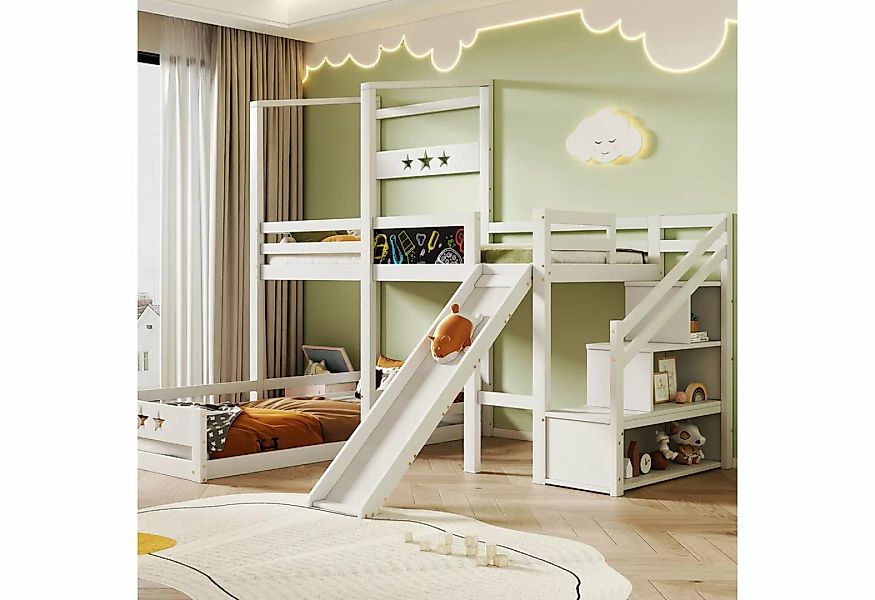 WISHDOR Kinderbett Etagenbett mit Tafel und Rutsche (90x200 cm Einzelbett m günstig online kaufen