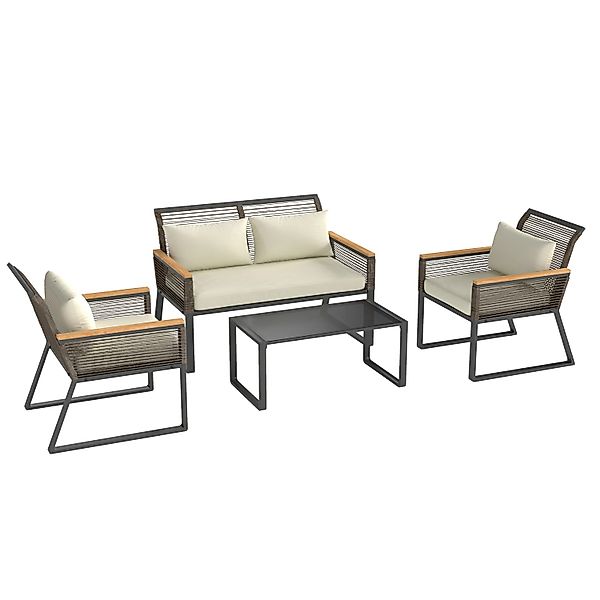 Outsunny Rattan-Gartenmöbel-Set 4 Personen Stahl PE-Rattan 114L x 71B x 78H günstig online kaufen